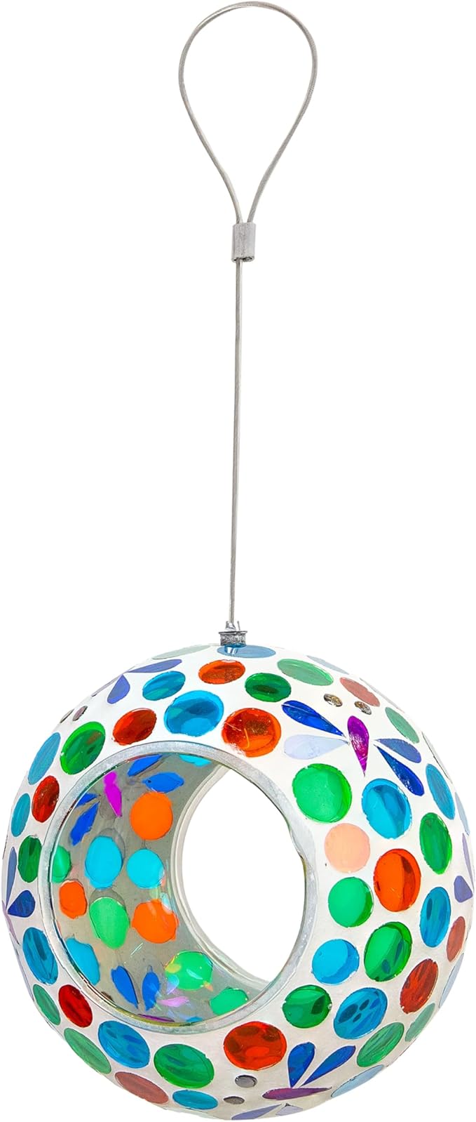 Sunnydaze 6-Inch Glass Mosaic Hanging Bird Feeder for Outdoors - Fly-Through Wild Bird Feeder - Dragonfly Dreams