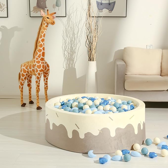 GOGOSO Ball Pit Balls Stars Moon Shapes Plastic Pitballs for Toddler Play Tent Baby Photo Props Kids Pool Water Toys Kiddie Pool Party Decor, Pearl Blue+Cream Blue+White,500PCS