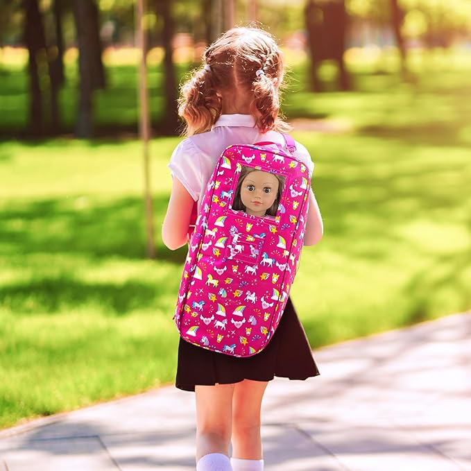 Ecore Fun 7-Piece 18" Unicorn Doll Carrier with Accessories: Doll Case, Clothes, Shoes, Sunglasses, Phone, Hairpins