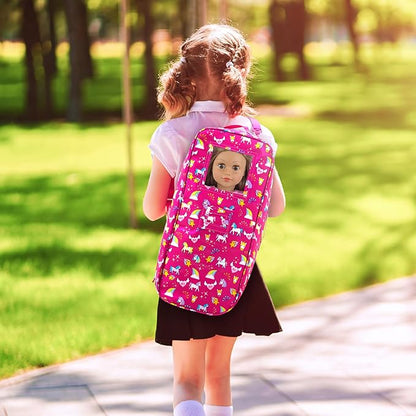 Ecore Fun 7-Piece 18" Unicorn Doll Carrier with Accessories: Doll Case, Clothes, Shoes, Sunglasses, Phone, Hairpins