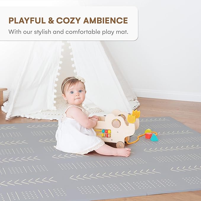 Childlike Behavior Baby Play Mat - 72x48-Inch Tummy Time Mat - 6-Piece Interlocking Foam Floor Tiles for Toddlers - Soft Waterproof for Floor Play and Crawling - Grey