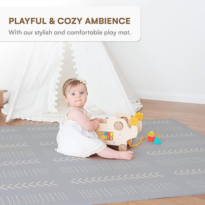 Childlike Behavior Baby Play Mat - 72x48-Inch Tummy Time Mat - 6-Piece Interlocking Foam Floor Tiles for Toddlers - Soft Waterproof for Floor Play and Crawling - Grey