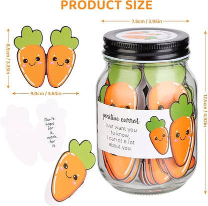 60 PCS Positive Carrot Emotional Support Gift Set Carrot Affirmation Cards with Glass Jar for Carrots Gifts Mental Health Gifts to Cheer Up Friends Positive Affirmations Cards for Women