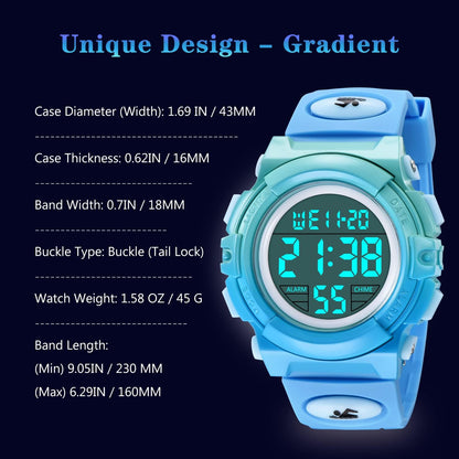 Kids Watch,Boys Watch for 3-15 Year Old Boys,Digital Sport Outdoor Multifunctional Chronograph LED 50 M Waterproof Alarm Calendar Analog Watch for Children with Silicone Band,Kids Gift