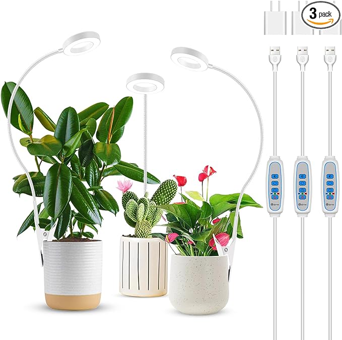 Plant Light for Indoor Plants, Clip on Plant Lights for Indoor Growing Full Spectrum, Halo Plant Grow Light 3 Pack with 360° Gooseneck, 6/12/16H Timer, 3 Light Modes for Small Plants