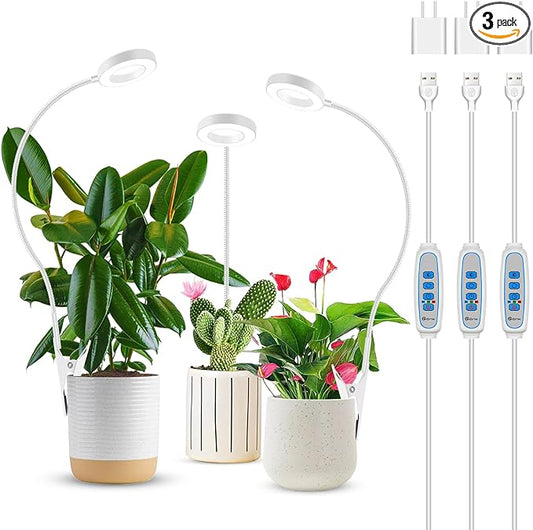 Plant Light for Indoor Plants, Clip on Plant Lights for Indoor Growing Full Spectrum, Halo Plant Grow Light 3 Pack with 360° Gooseneck, 6/12/16H Timer, 3 Light Modes for Small Plants
