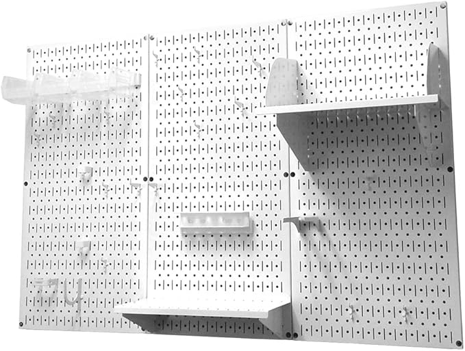 Wall Control 4 ft. Metal Pegboard Organizer - Standard Tool Storage Kit & Spray Can Holder Bracket for Pegboard & Slotted Tool Board - White