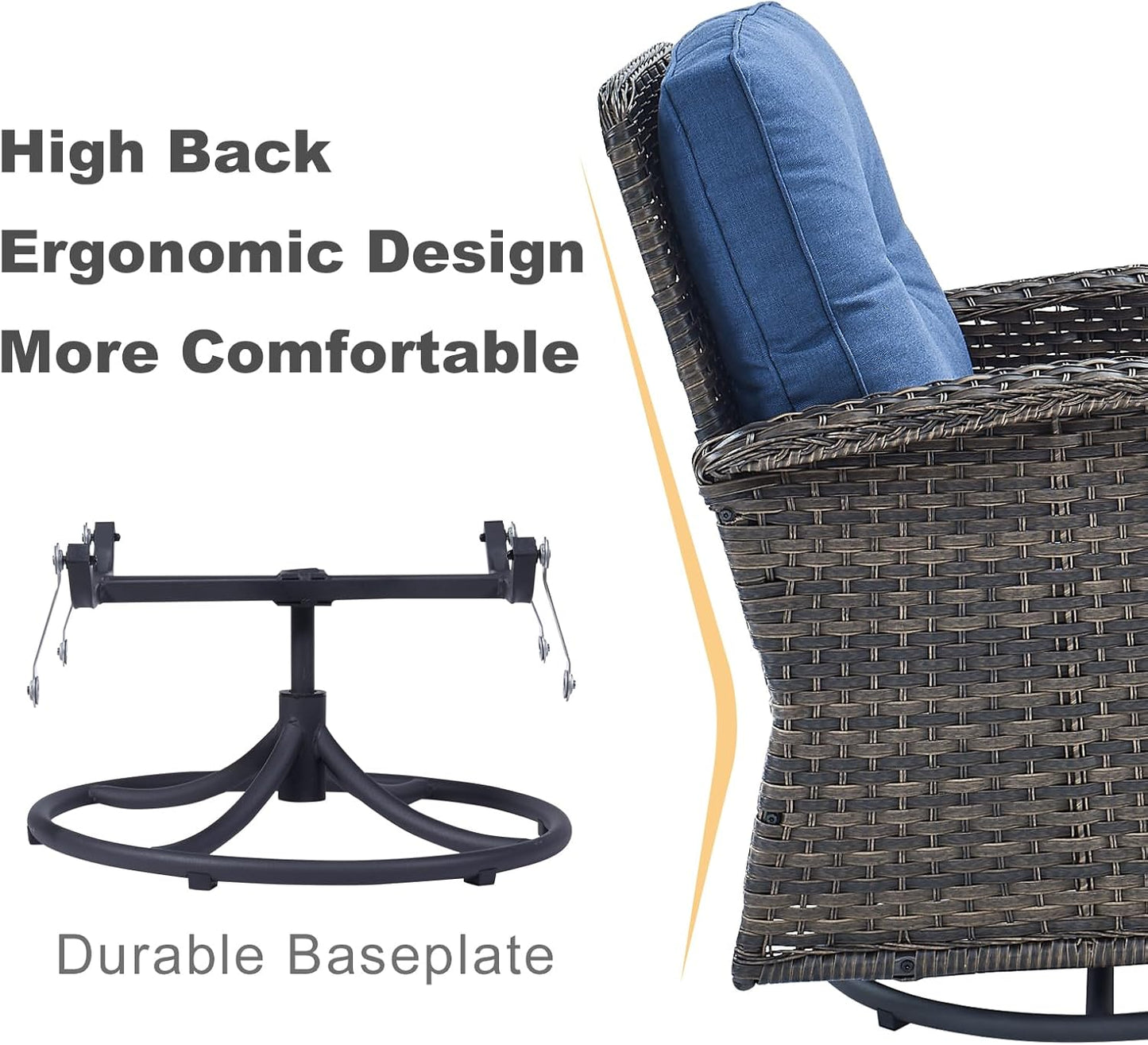 HUMMUH 7-Piece Outdoor Patio Furniture All-Weather PE Wicker Outdoor Conversation Set-Patio Couch Swivel Rocker Chairs with Ottomans Tables for Backyard,Poolside,Deck