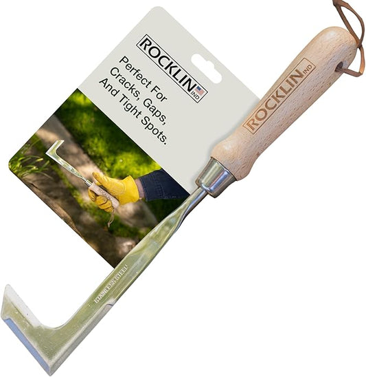 Rocklin™ Crack Weeder – 13" Stainless Steel Manual Crevice Weeding Tool with Beech Wood Handle – L-Shaped Blade for Sidewalk, Patio, and Garden Weed Removal