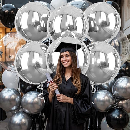 Giant 4D Foil Balloons, 6Pcs Large Metallic Silver Round Balloons, 22 Inch Big Round Foil Balloon for Silver Birthday Party Baby Shower Wedding Decorations