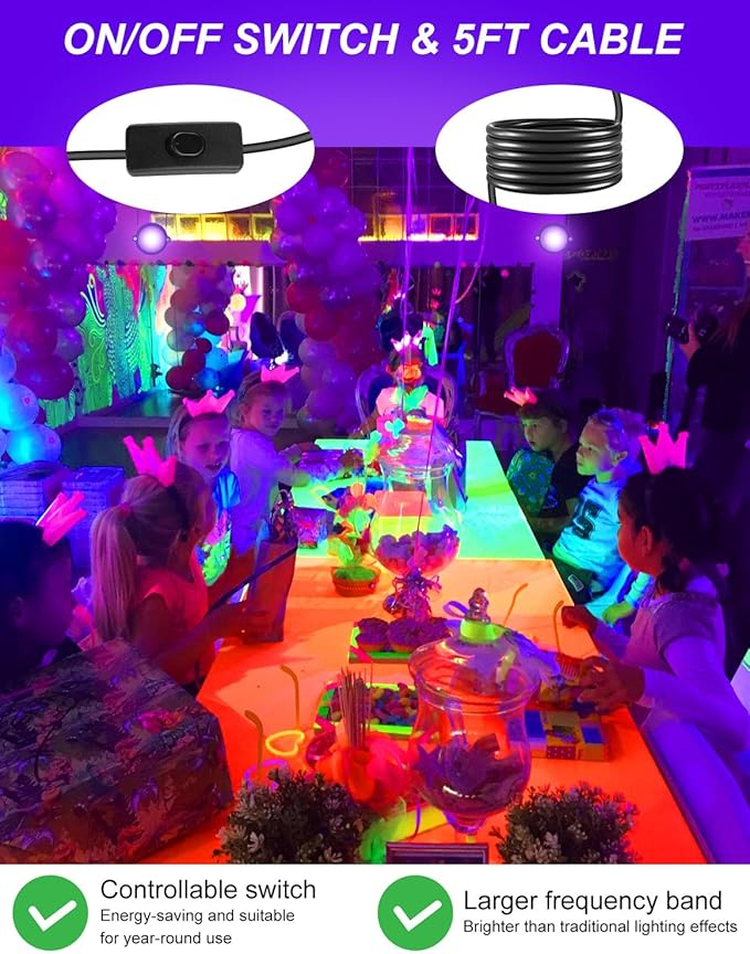 Outdoor Black Light Spotlight, LED Black Lights Waterproof Landscape Lighting with US Plug for Glow Party Body Paint Fluorescent Poster Stage Lighting Yard Garden Halloween Decoration(2 Pack)