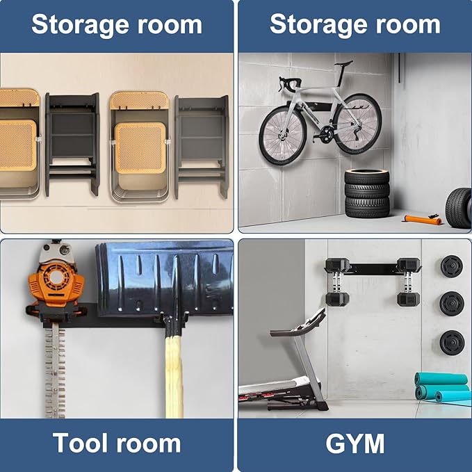 Garage Tool Organizer Wall Mount, 2Pack Folding Chair Storage Rack, Heavy Duty Garden Tool Holder for Hanging Shovel Rake Broom Ladder