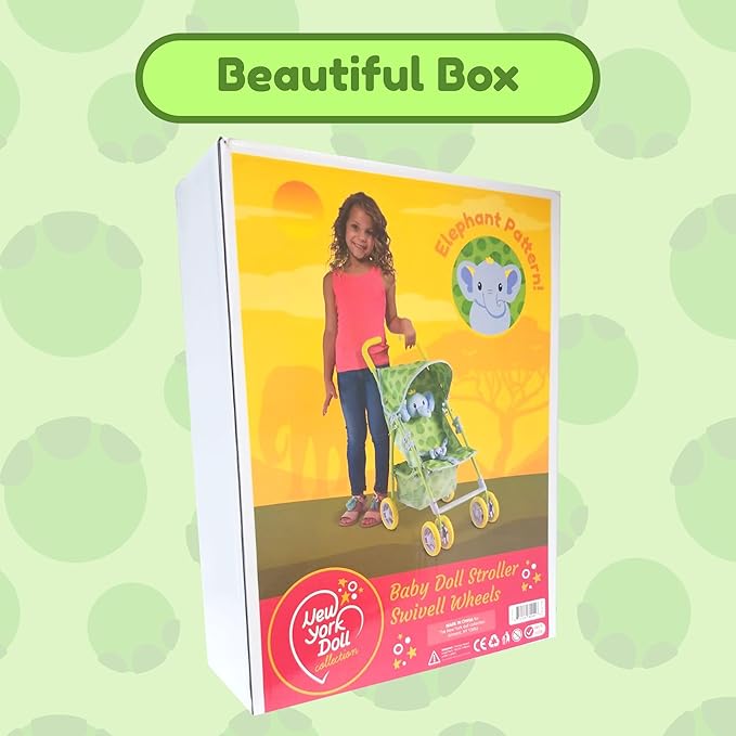 Baby Doll Stroller for Toddlers 1-3, Pillow Animal Toy Stoller for Dolls, Green Folding Baby Toy Stroller for Dolls, Foldable Baby Stroller Toy for Girls, for Kids (Elephant)