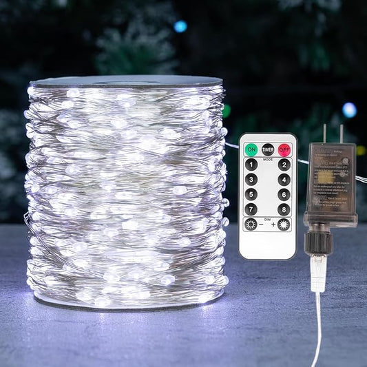 Fairy Lights Plug in,400FT 1200 LEDs Waterproof Led String Lights,Twinkle Light with 8 Modes Remote for Outdoor Indoor Christmas Wedding Birthday Garden Party Decorations,Cool White