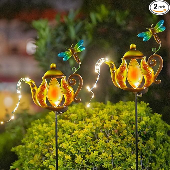 2 Pack Pathway Lights Solar Powered, Metal Solar Lights Outdoor Decorative Yard Ornaments Waterproof Landscape Lighting for Garden, Porch Decor - Yellow
