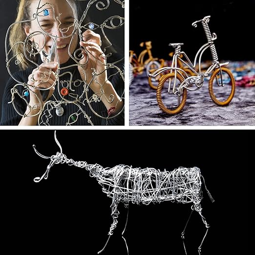 Sanlykate Bonsai Wire Tool Kit with Cutter, 3 Roll Tree Training Wires 98 Feet Total, 1.0mm, 1.5mm, 2.0mm Anodized Aluminum Wire Set, Hold Plant Branches Trunks - Silver