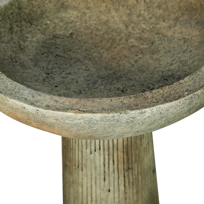 SunJet 24.4inches Tall Fiber-Reinforced Concrete Bird Bath - Modern Minimalist Style Outdoor Birdbaths & Feeder Combo for Outdoors Patio Garden Yard Lawn Decor