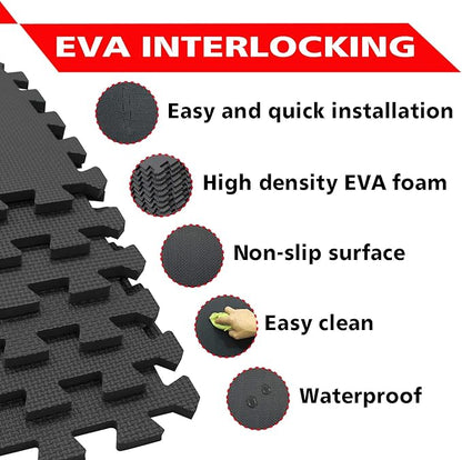 meiqicool Foam Play Mat Thick Soft EVA Interlocking Foam Floor Mats Children Yoga Exercise Multi Jigsaw Puzzle Blocking Board Kids Playmats Play Black 18 Piece D