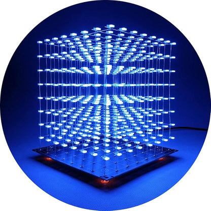 3D Led Cube Light DIY Kit with 3D Animation Editing Software Squared LED 8x8x8 Electronic Toy for Children and Teenagers Learning Activities Suit(3D8S-BLUE)