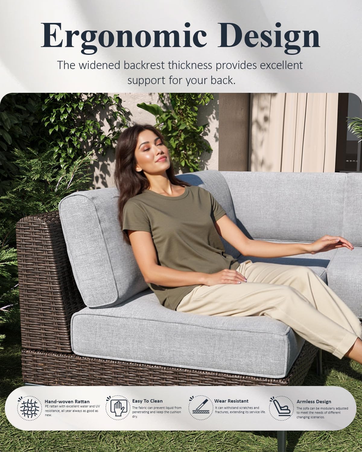 LayinSun 8-Piece Outdoor Modular Wicker Sectional Sofa with Fire Pit Table, Patio Furniture Conversation Set with Deep Seating and Thick Cushions