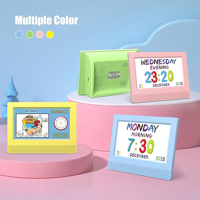 Kids Digital Alarm Clock Colorful, 7" Large LED Time Display Children's Sleep Trainer, Eye-Caring Digital Clock for Girls Boys Bedrooms Bedside, 17 Alarm Clock Settings Easy to Use Kids Birthday Gift