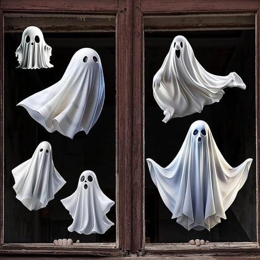 1 Sheet Halloween Ghost Window Clings for Glass Windows Cute White Little Ghost Double Sided Window Stickers Halloween Window Clings for School Home Office Decoration Party Supplies