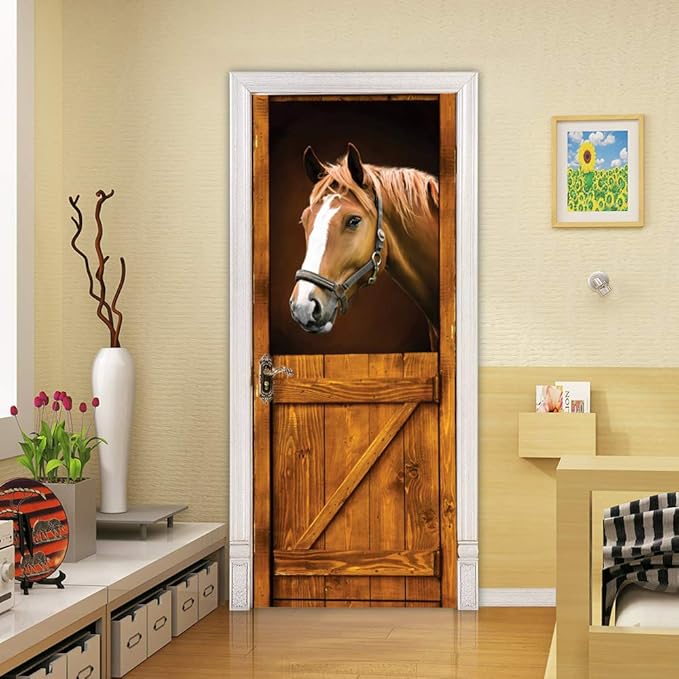 3D Peel and Stick Mural - Horse - Wallpaper Self-Adhesive Decal - Removable PVC Waterproof Door Poster for Bedroom Living Room - 34.6" x 78.7"