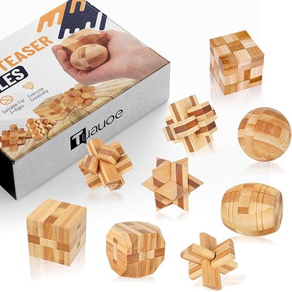 Wooden Brain Teaser Puzzles, 9pcs 3D Brain Teasers for Adults Teens Kids, Logic Mind Puzzle Box Lock Toy Removing Assembling 3D Small Puzzle Gift Set, Small 3D Unique IQ Hand Puzzles