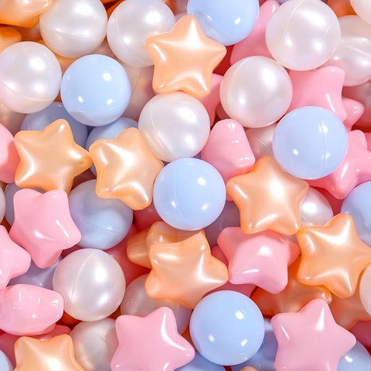 Ball Pit Balls Pack of 100 200 500 - Star and Round Set BPA Free Phthalate Free Non-Toxic Crush Proof Play Balls Soft Plastic Balls for Toddlers Baby Kids Birthday Pool Tent Party