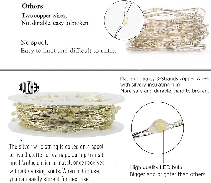 RUICHEN Green Dimmable Fairy Lights Plug in, Super Long 165 Ft 500 LED Twinkle String Lights with Remote, Waterproof Silver Wire Firefly Lights for Christmas Wedding Party Bedroom Patio Garden