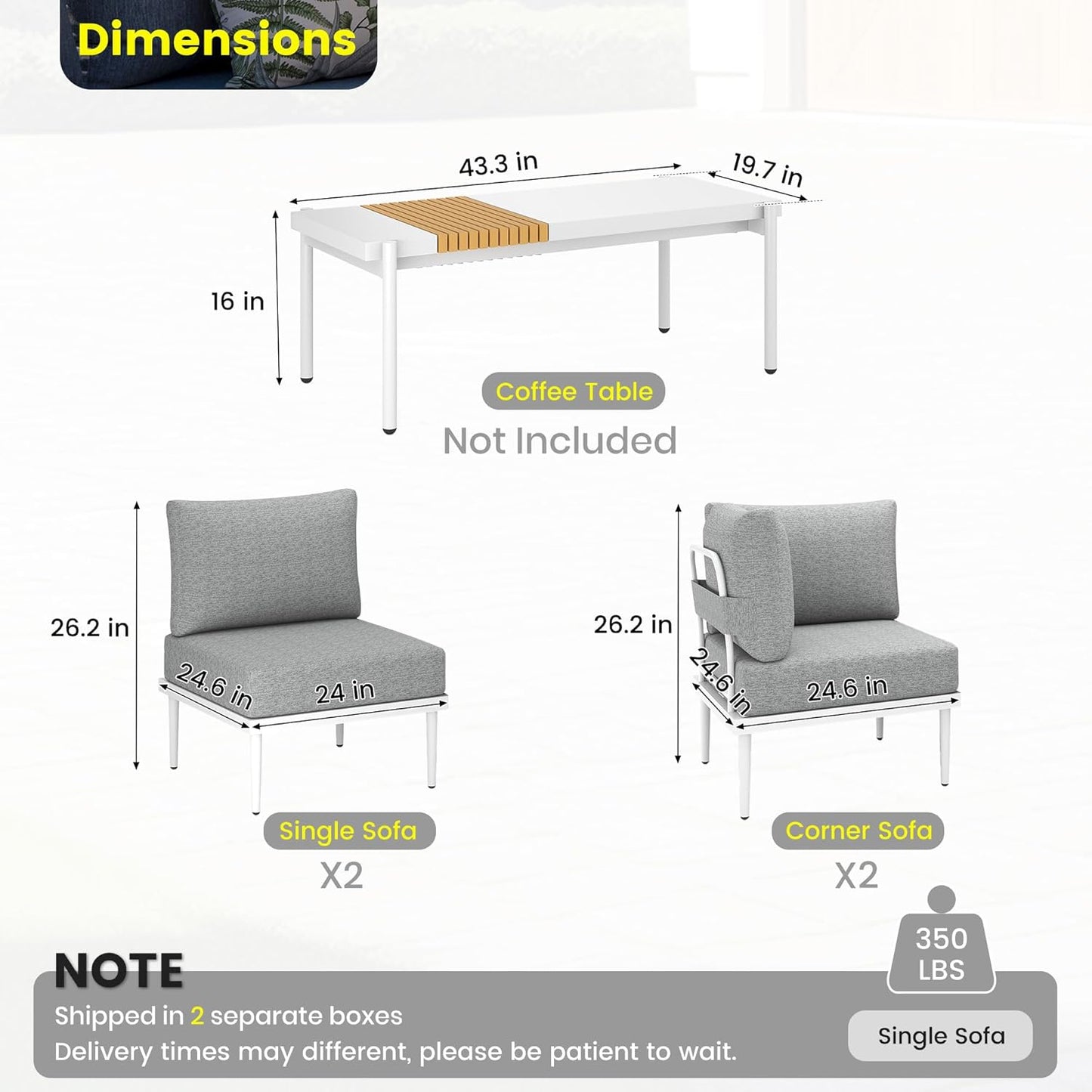 Sundale Outdoor 4 Pieces Metal Patio Furniture Set, Outdoor Sectional Sofa w/6 Inch Olefin Cushion, Modern Outdoor Conversation Sets
