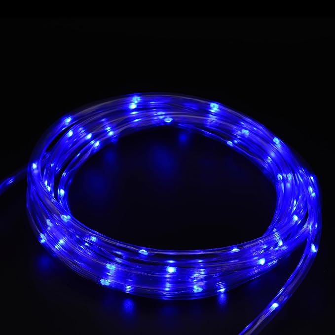 LED Rope Lights for Outside, 150Ft 360° Blue Solar Rope Lights Outdoor Waterproof, 643 LEDs 110V 8 Modes Remote Control Timer Christmas Rope Lights for Party Holiday Garden Decoration (Blue)