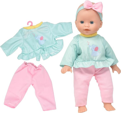 Gift Boutique Baby Doll 14 Inch Soft Body with Clothes & Accessories Sets of Outfits with Hangers Teddy & Toy Blocks Playset Wardrobe Storage Closet, Ideal Gift for Kids - Set of 4