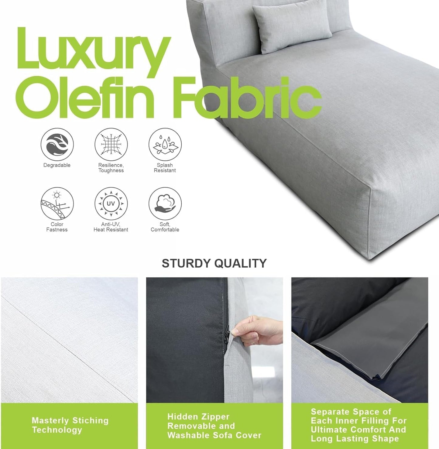 Outdoor Bean Bag Lounger Chair, Big Comfy Outdoor Daybed for Sunbathing and Tanning - Water-Resistant Patio Chaise and Pool Sun Lounger Furniture for Beach Deck (Light Grey)