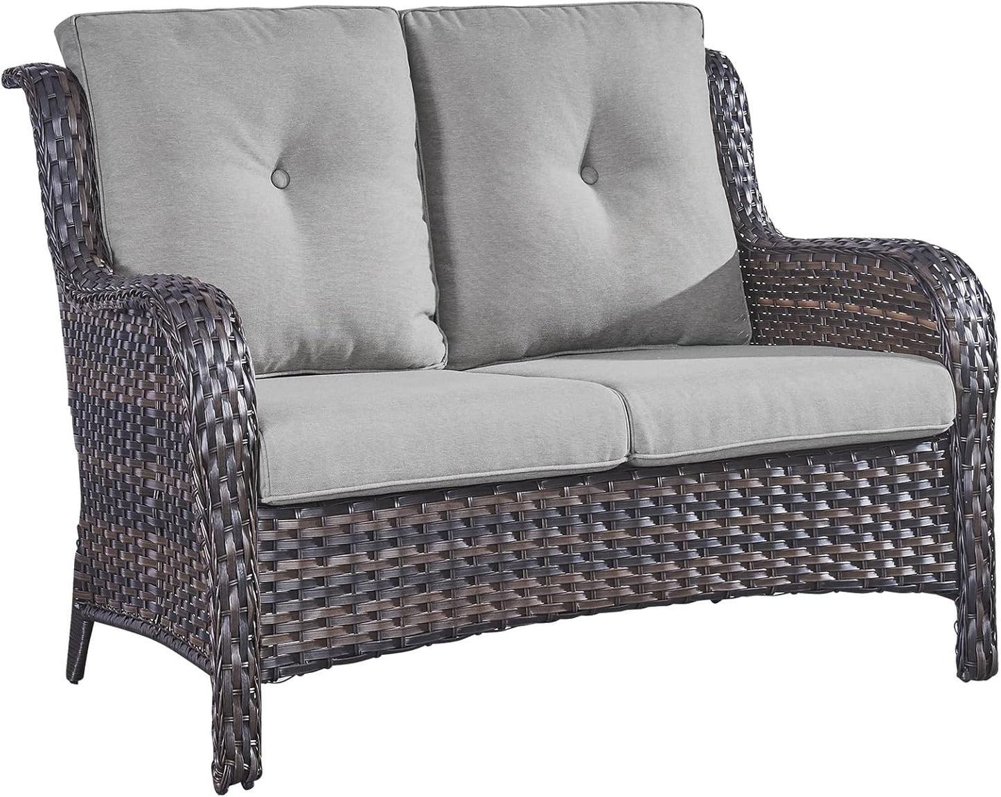 Outdoor Loveseat Small Patio Furniture 2 Seater Sofa Brown Wicker Couch Rattan Settee for Single-Family House