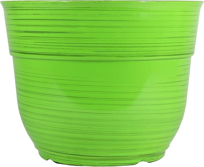 Garden Elements Indoor/Outdoor Glazed Brushed Happy Plastic Planter, Large, Bright Green, 15"