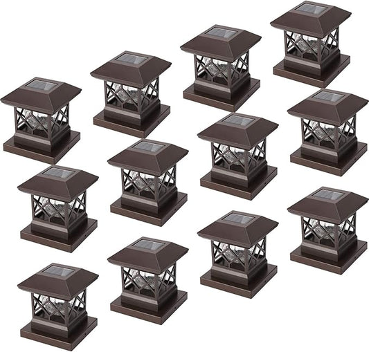 TWINSLUXES Fence Post Cap Light, LED Solar Lights for Deck Posts, Solar Post Caps Light Outdoor for 3.5x3.5/4x4/5x5 Posts, Wood or Vinyl Fence Deck Post, Warm Light (Brown)