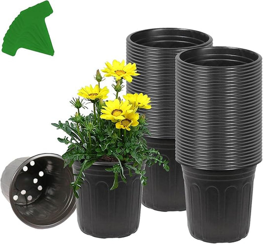 60-Packs 1 Gallon-S Flexible Plastic Plant Nursery Pots with 10 Pcs Plant Labels, Thickened Soft Seed Starting Container for Seedlings, Vegetables, Succulents and Cuttings