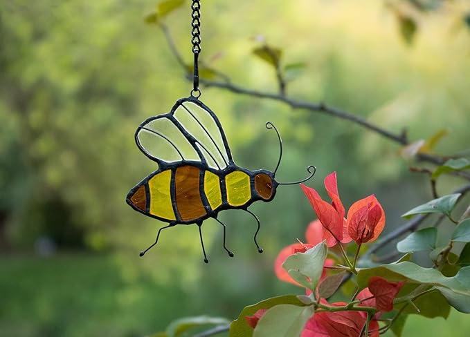 Bee Suncatcher Stained Glass Window Hangings Honey Bee Gifts for Women Gifts for Lover for Mom/Grandma Decorations Gifts/Birthday Gifts for Her