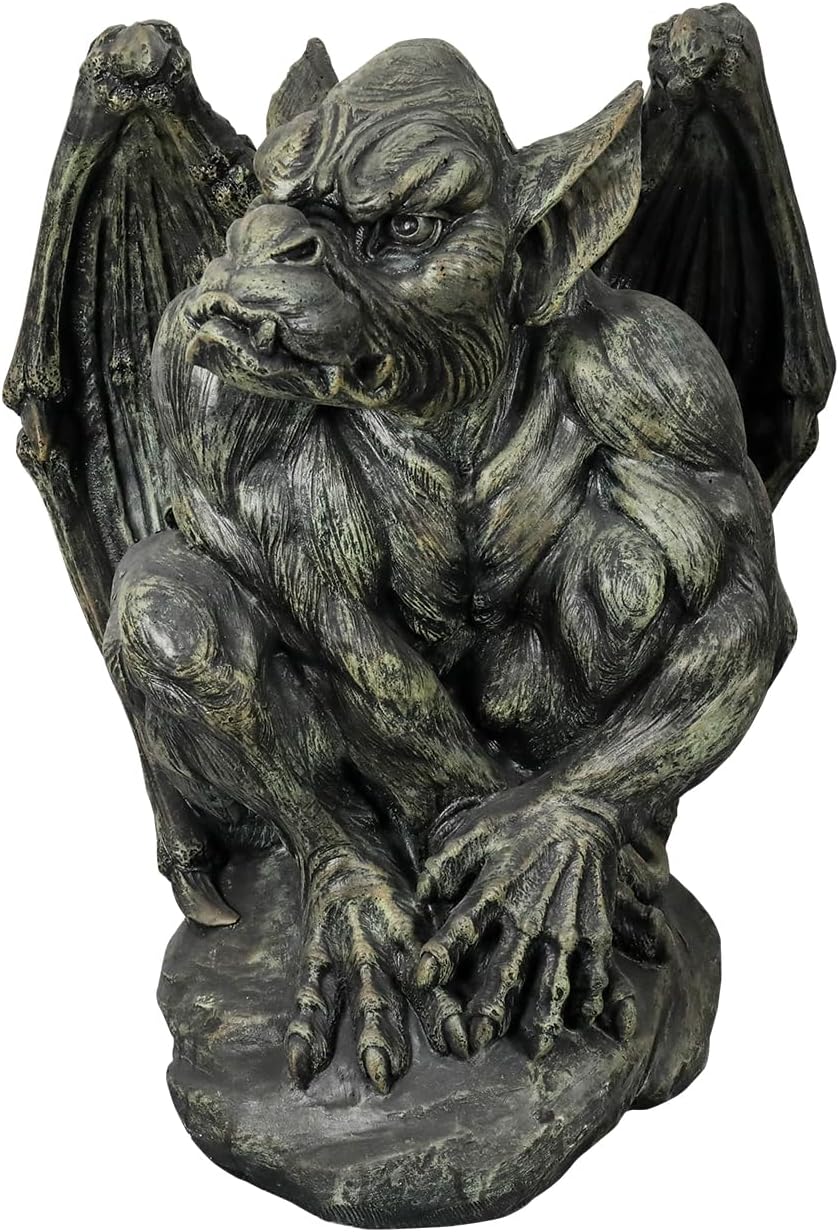 SKYFIRE Sitting Guardian Sculpture - 23.2" Large Silas The Sentry Gargoyle Gothic Statues, Concrete Indoor Outdoor Winged Gargoyle Halloween Figurines for Garden, Lawn, Backyard, Office, Home Decor