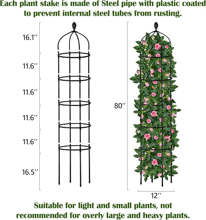 Garden Obelisk Trellis for Climbing Plants Outdoor 6.7 Ft Rose Bush Round Trellis for Pots Rustproof Metal Plant Flower Trellises for Clematis Vine Jasmine Support Outdoor Indoor