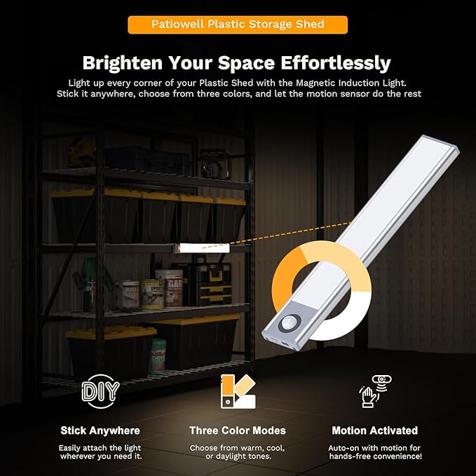 Patiowell 8 x 12 FT Resin Outdoor Storage Shed with Floor, Large Shed with Light and Lockable Door for Garden, Backyard, Tool Storage Use, Easy to Install in Beige (Kick-it Shed)