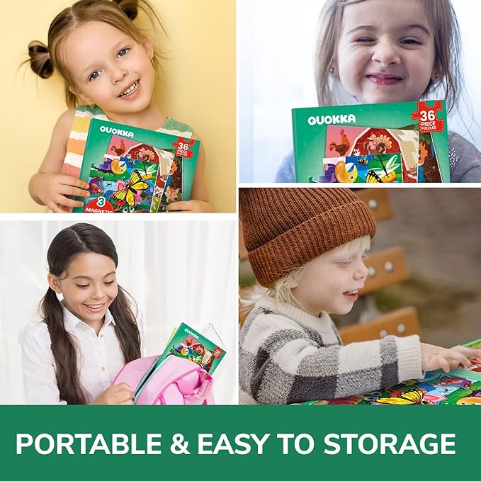 QUOKKA Magnetic Puzzles for Kids Ages 4-6 - 36 Pieces Sudoku Toddler Puzzles Ages 2-4 - Travel Games for Kids Ages 3-5 - Animal Farm Bugs Toddler Travel Toys - Car Airplane Road Trip Games