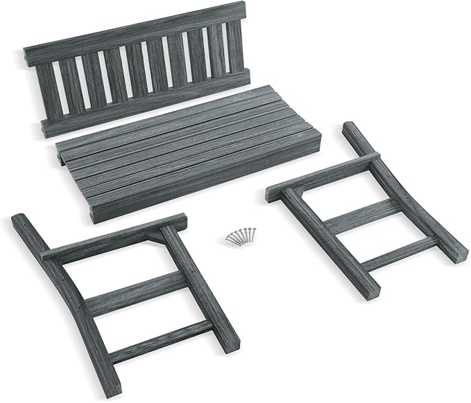 Outdoor Bench, 2-Person Garden Bench, Poly Lumber Patio Bench for Outdoors, Porch, and Park (Dark Grey)