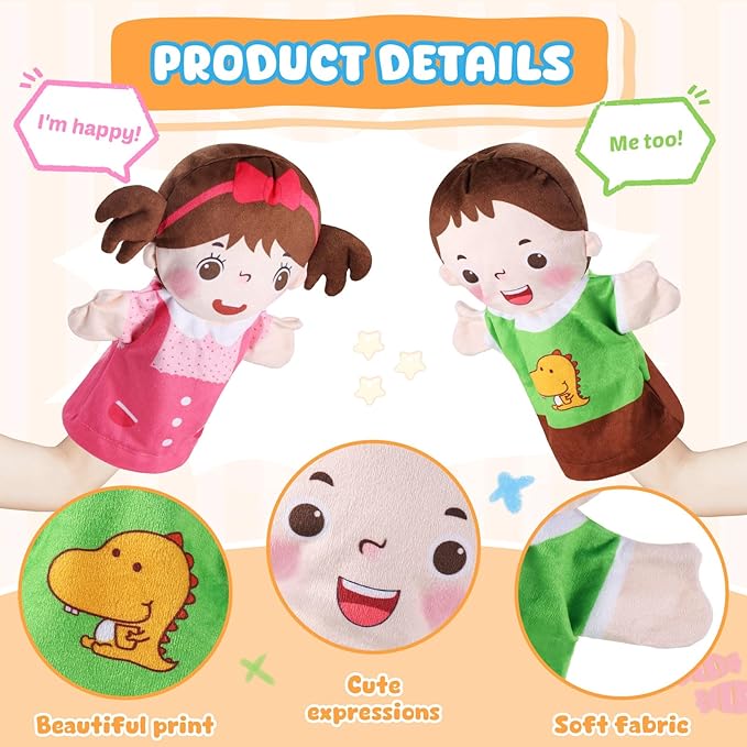 6 Pcs Family Hand Puppets 10 Inch Grandparents, Mom & Dad, Brother & Sister Plush Hand Puppet Toys Role-Play Toy Puppets for Kids Storytelling Imaginative Pretend Play Teaching Preschool(6 Family C)