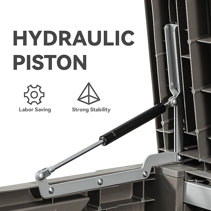 YITAHOME 120 Gallon Outdoor Storage Deck Box with Cushion, Large Resin Patio Storage for Outdoor Pillows, Garden Tools and Pool-Supplies, Waterproof, Lockable (Taupe)