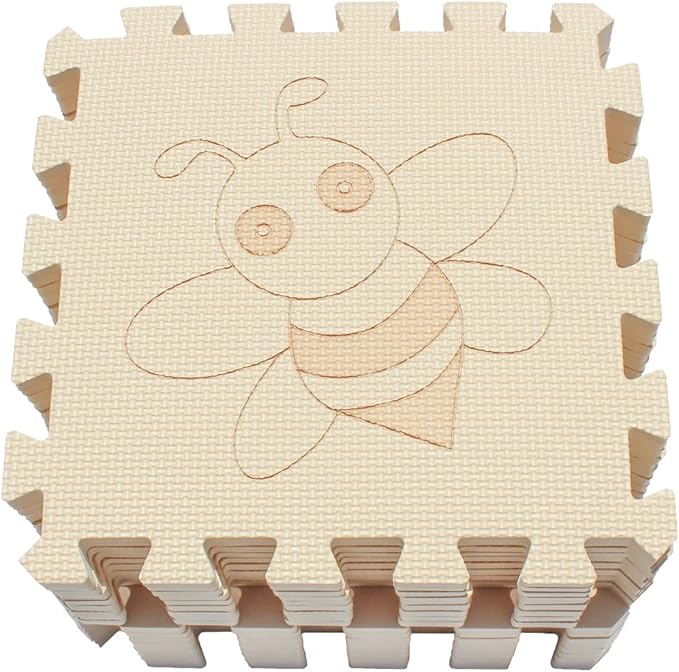 qqpp EVA 18 Tiles Baby Play Mat for Playing, Interlocking Foam Floor Mats for Tummy Time & Crawling, Puzzle Flooring Tiles with Animals Laser Pattern for Kids. Beige. QL-11(J) b18N