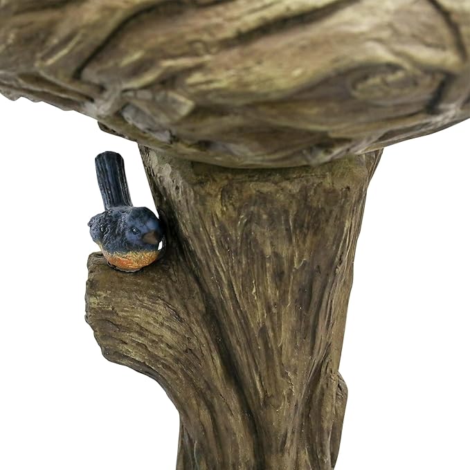 SKYFIRE 25.5” H Concrete Birdbaths for Outdoors -Large Woodland Tree Trunk Yard Statue Decoration，Vintage Birdbath with Bird Figurines Yard Statue for Garden, Patio, Lawn, Backyard