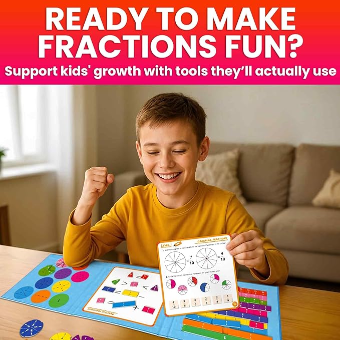 QUOKKA Magnetic Fractions Learning Set for Kids Ages 6-12 – Hands-On Math Games for Homeschooling, Classrooms & Travel – 110 Magnets, 12 Task Pages, Marker – Montessori Educational Toy Puzzles