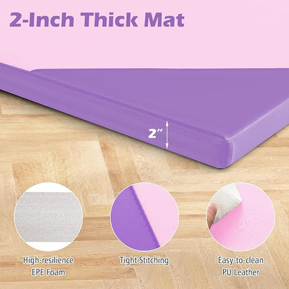 Giantex 4'x10'x 2" Gymnastics Mat, 4-Panel Folding Aerobics Exercise Mat w/Hook & Loop Fastener, Carrying Handle, Portable Tumbling Mat for Stretching Yoga Cheerleading Martial Arts